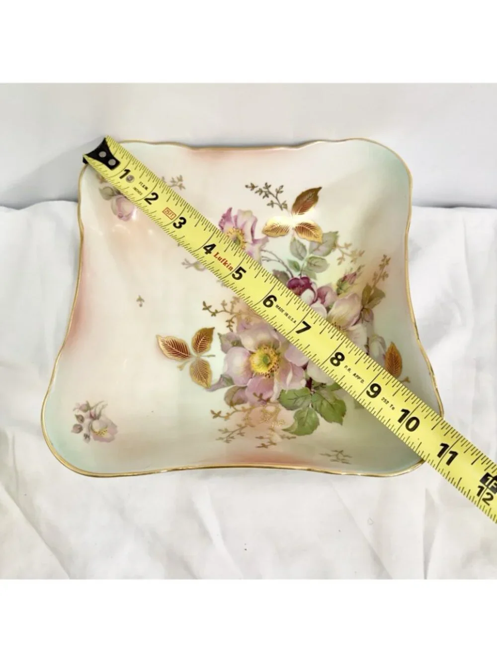 Schumann Arzberg Germany Floral Square Porcelain Serving Bowl Gold Gilt Dish